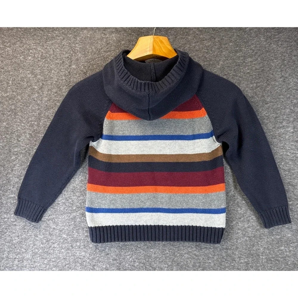 Gymboree Hooded Sweater Kids XS 3-4 Navy Multi Stripe Warm Knit Pullover School